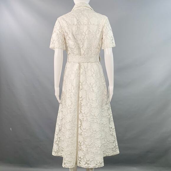 TOCCIN(NY) Size S Ivory Polyester Lace A-Line Belted Shirt Dress - Picture 4 of 10